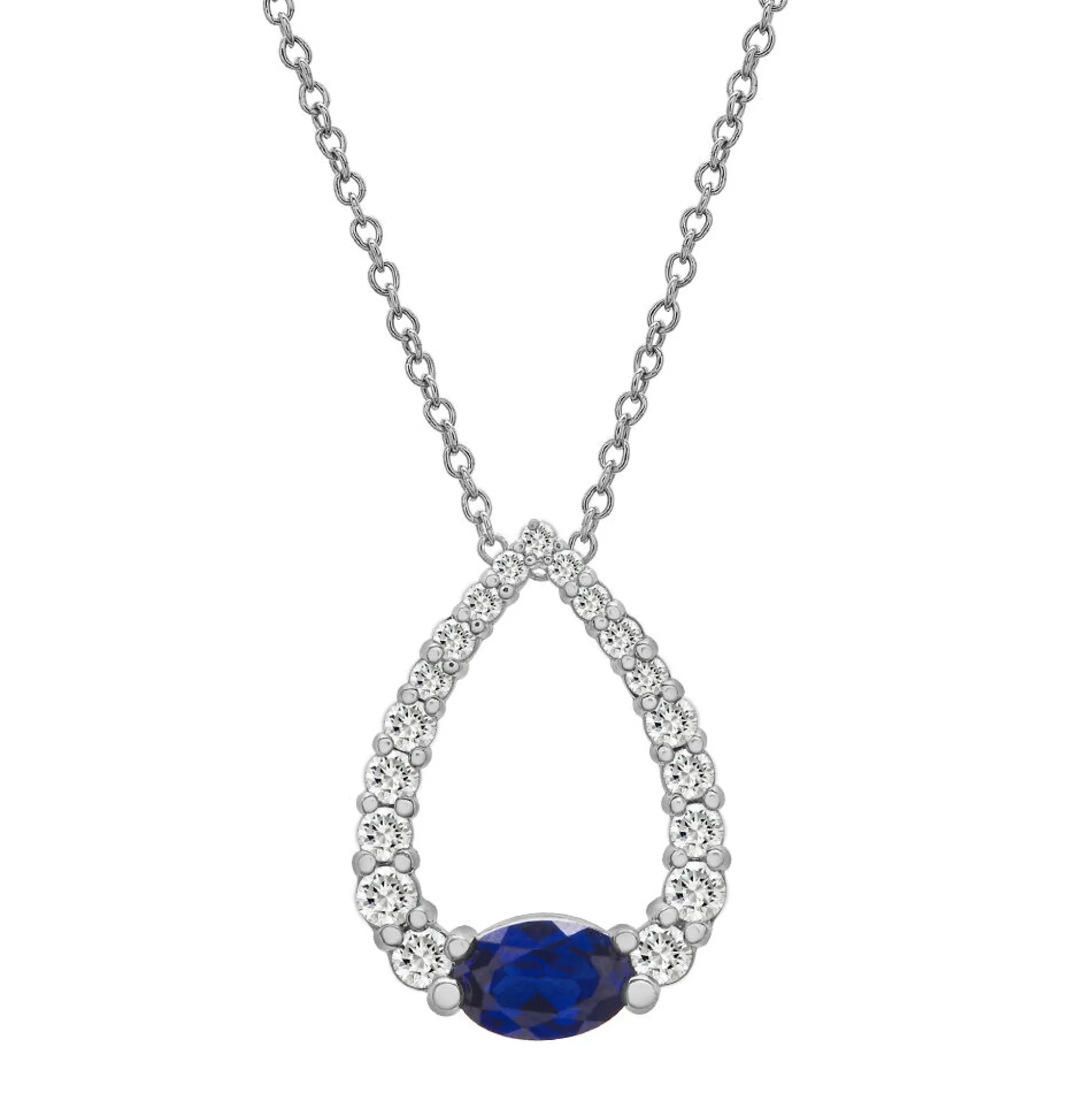 Teardrop Lab Created Blue & White Sapphire Pendant In 10K White Gold