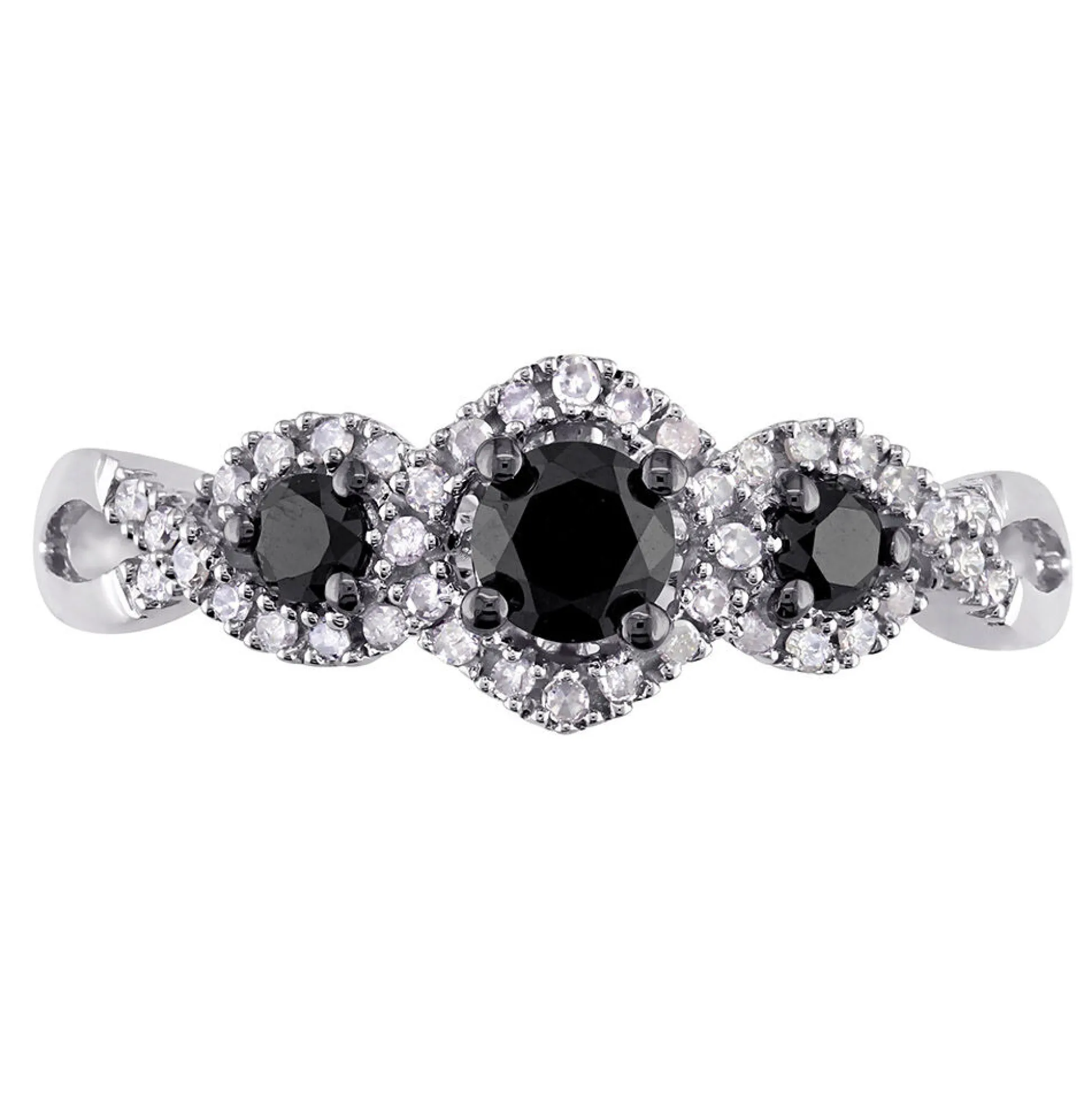 Three-Stone Ring With Black & White Diamonds In 10K White Gold (1/2 Ct. Tw.)