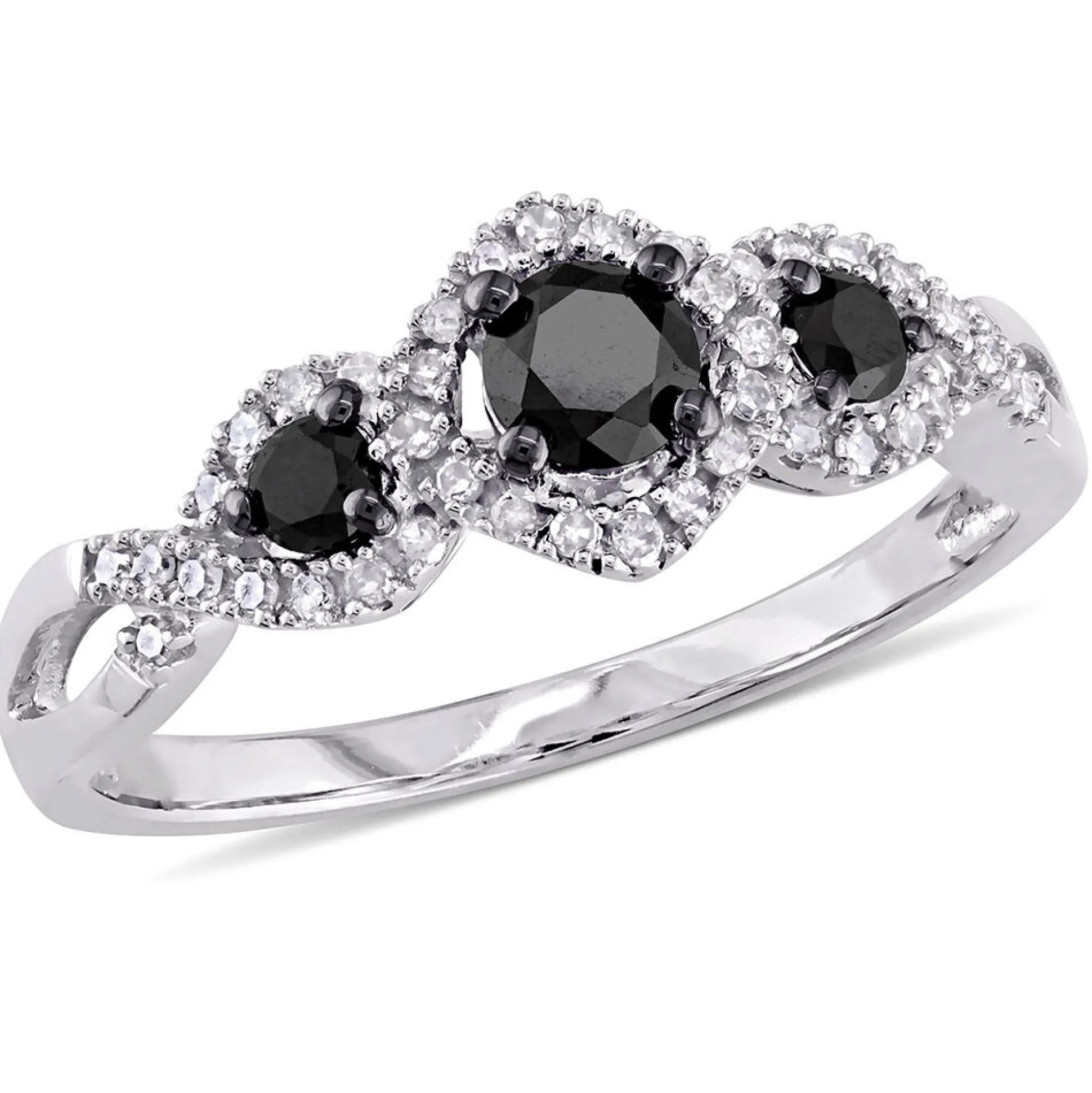 Three-Stone Ring With Black & White Diamonds In 10K White Gold (1/2 Ct. Tw.)