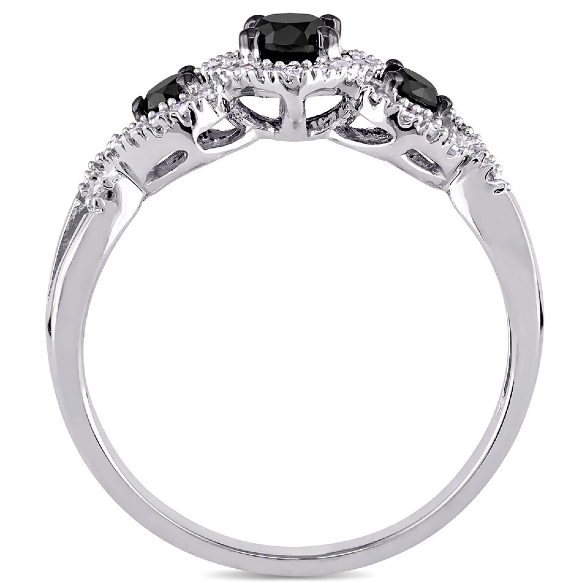 Three-Stone Ring With Black & White Diamonds In 10K White Gold (1/2 Ct. Tw.)