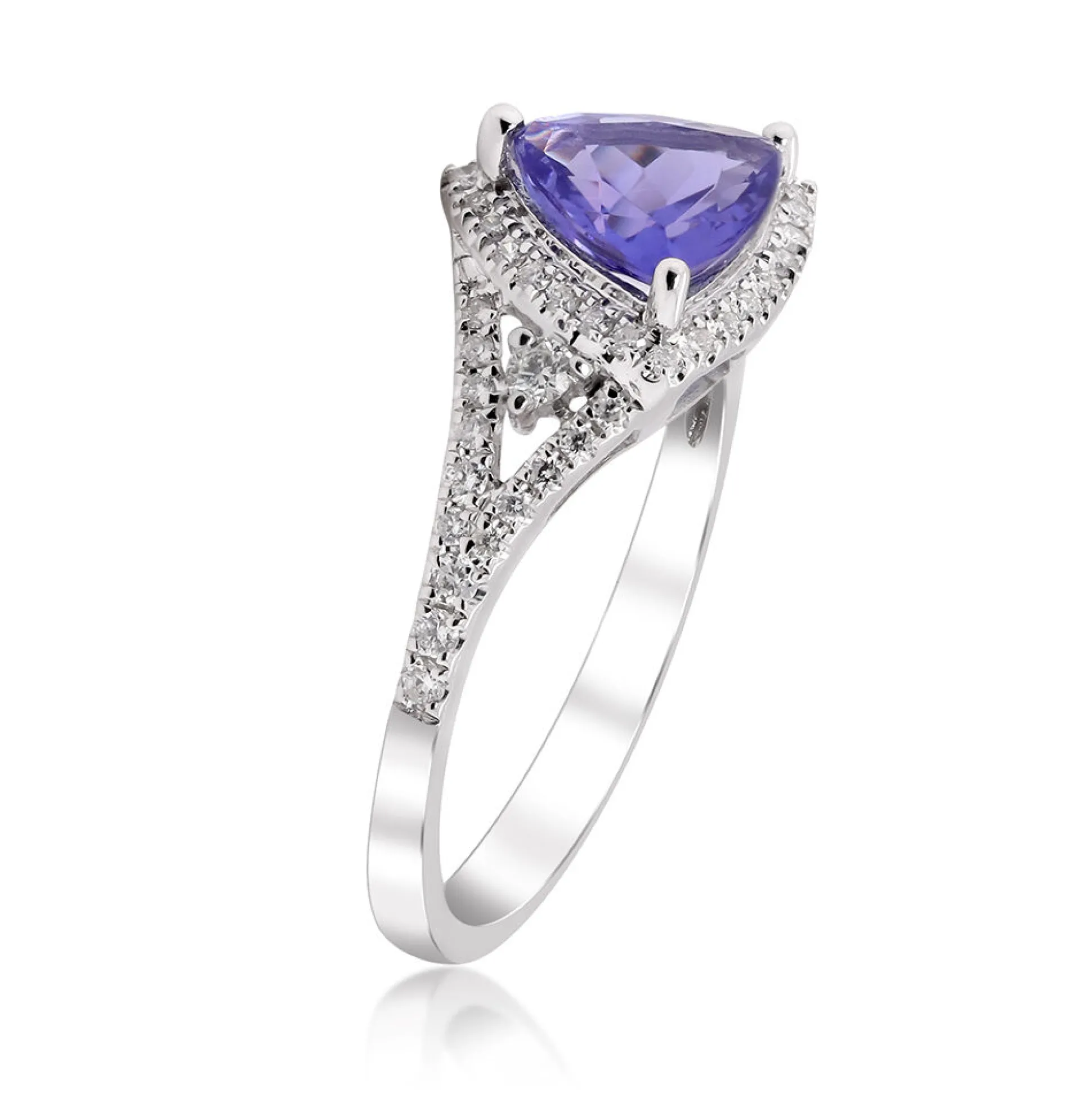 Trillion Tanzanite Ring With Diamonds In 14K White Gold (1/4 Ct. Tw.)