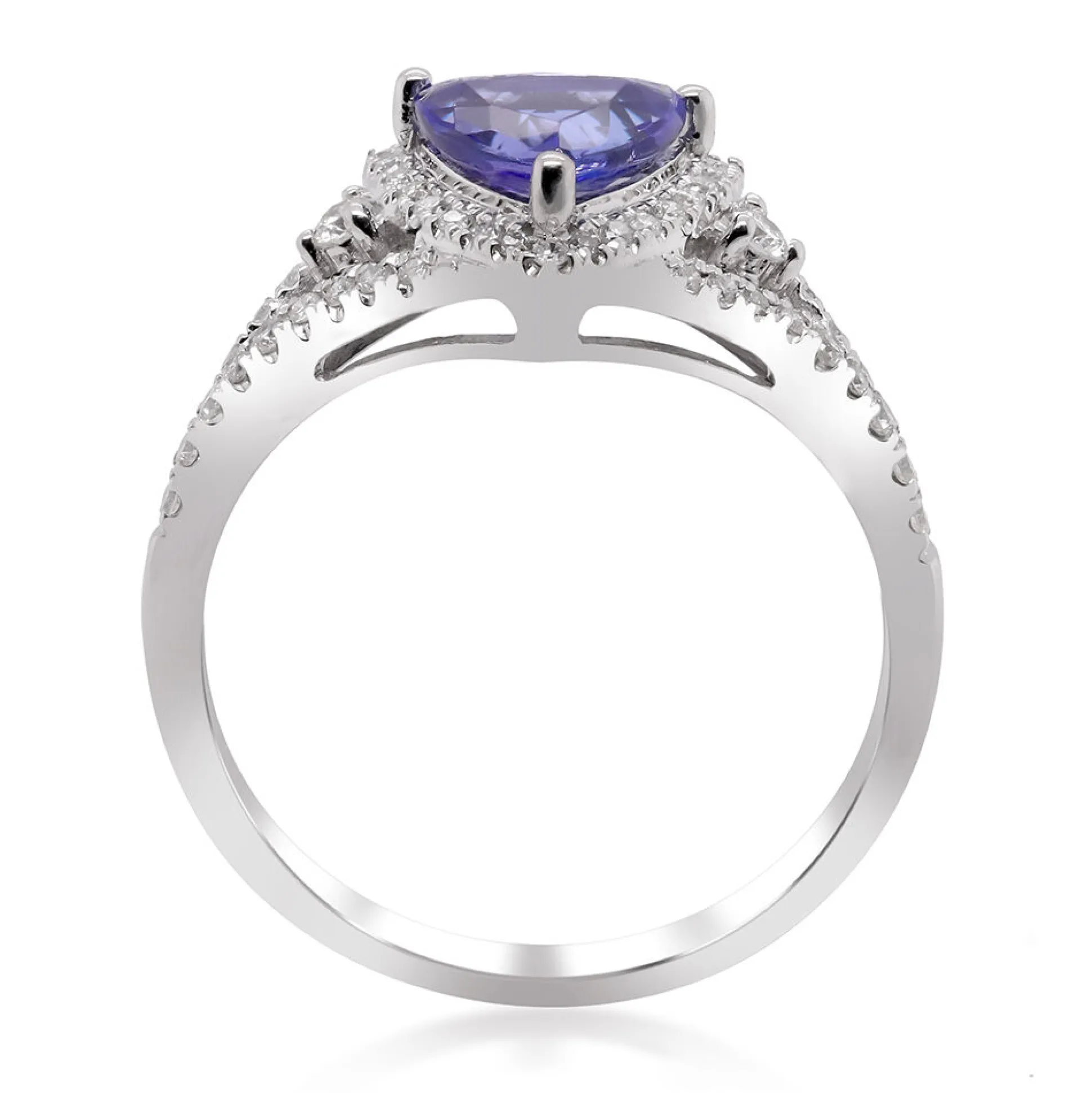 Trillion Tanzanite Ring With Diamonds In 14K White Gold (1/4 Ct. Tw.)