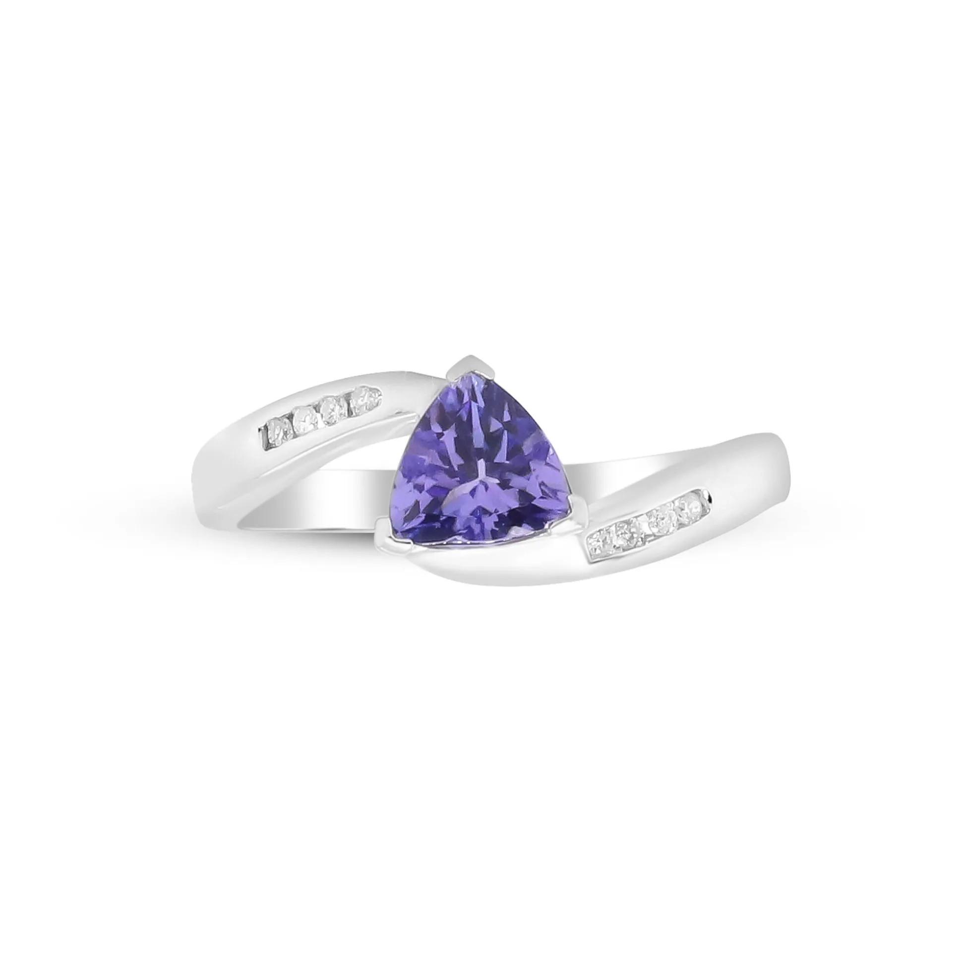 Trillion-Shaped Tanzanite Ring With Diamond Accents In Sterling Silver