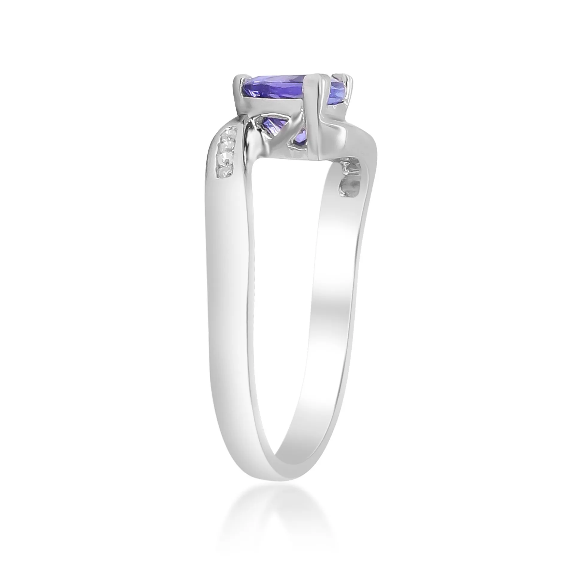 Trillion-Shaped Tanzanite Ring With Diamond Accents In Sterling Silver