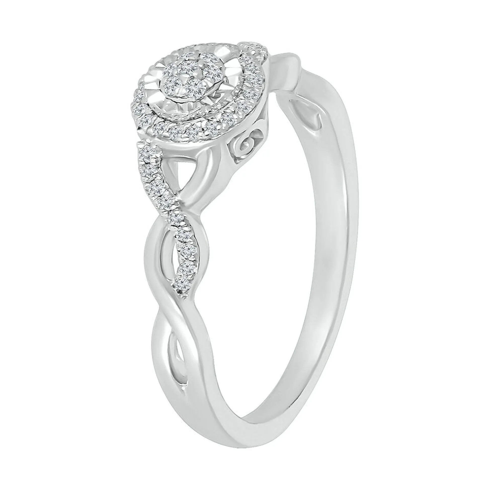 Twist Band Promise Ring With Diamond Halo In Sterling Silver (1/8 Ct. Tw.)
