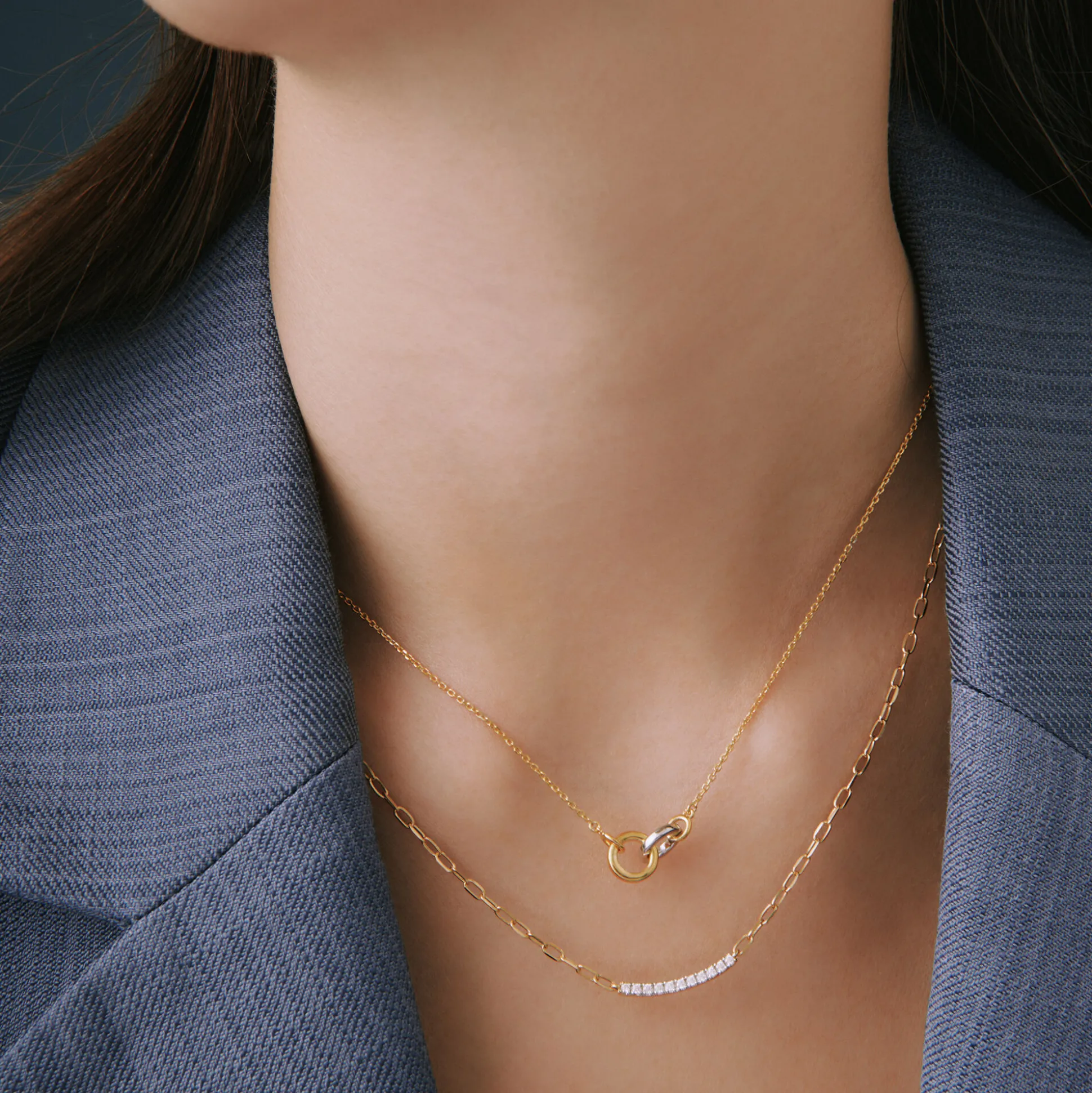 Two-Tone Linked Circle Necklace In Vermeil