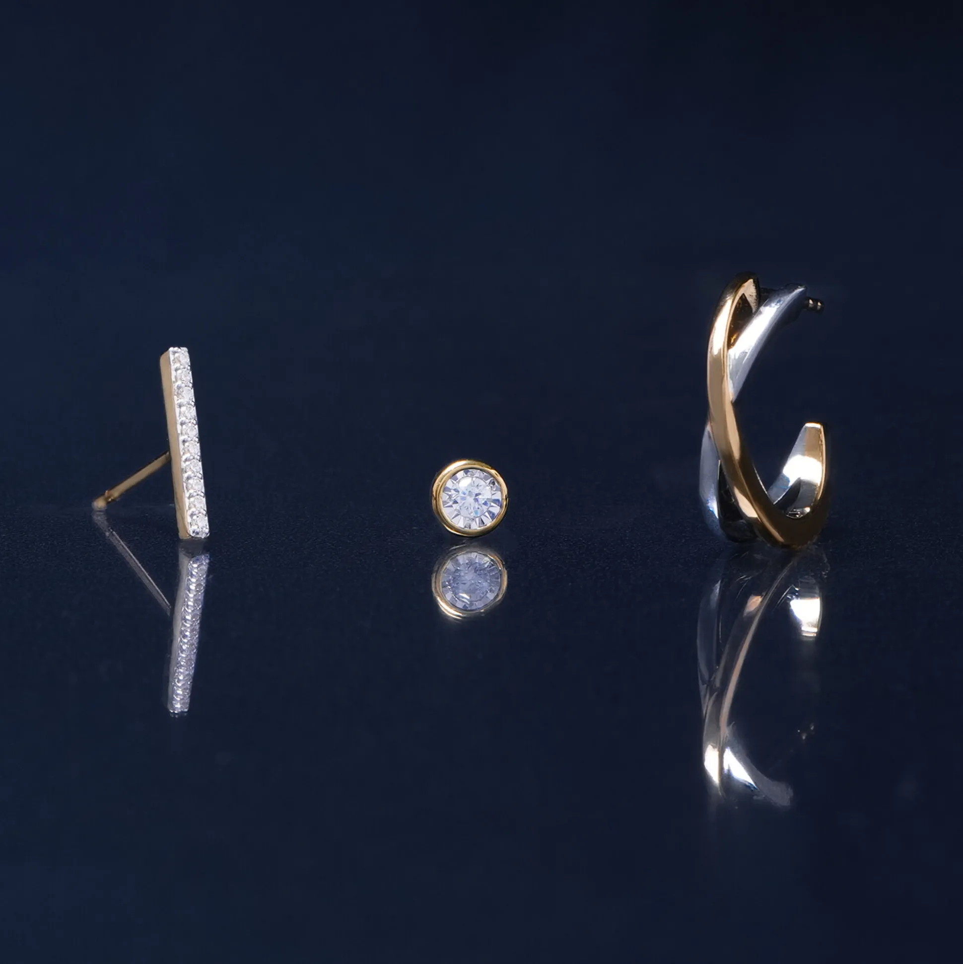 Two-Tone Open Huggie Hoop 'X' Earrings In Sterling Silver And Vermeil, 15Mm