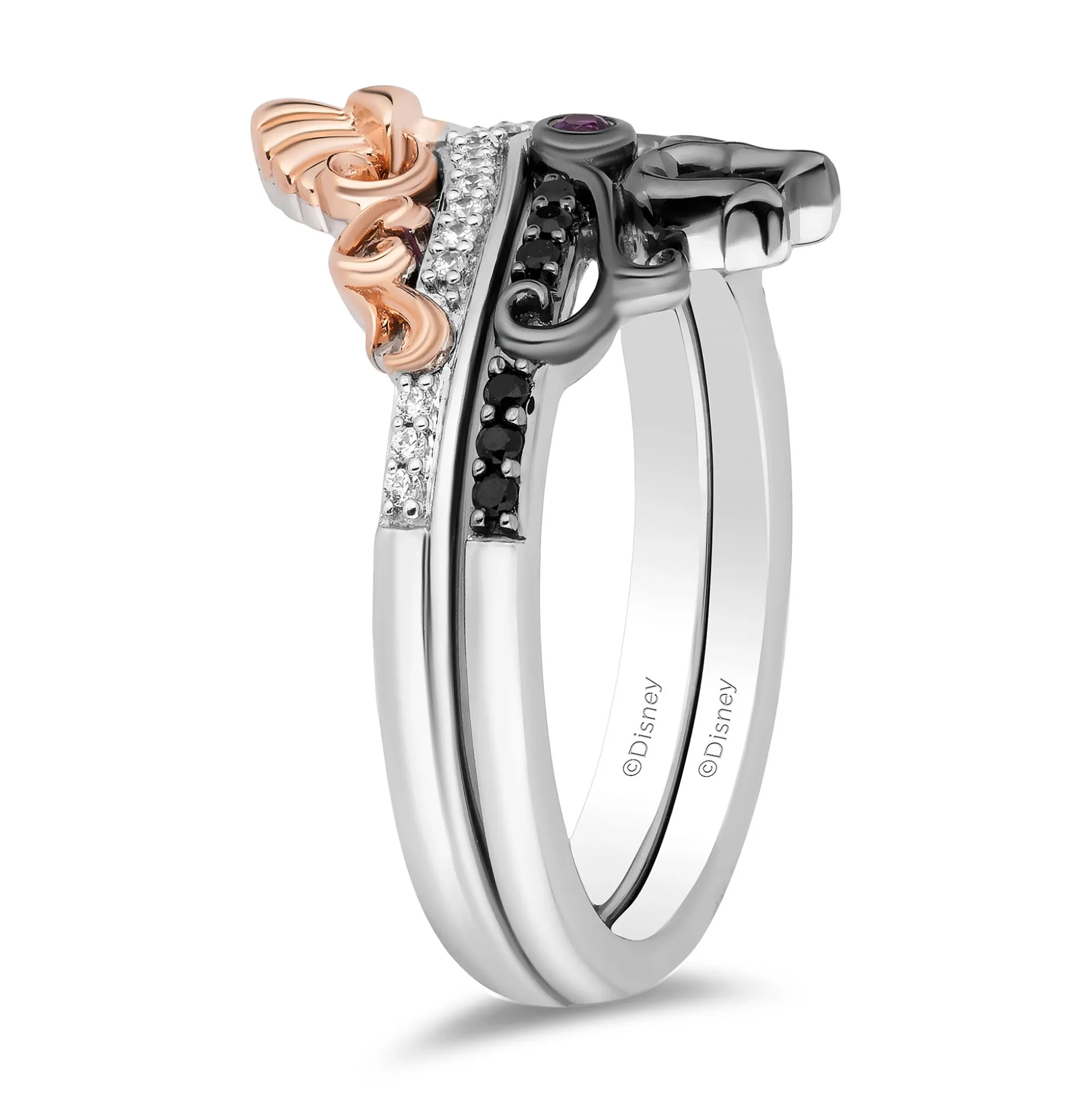 Ursula And Ariel Stack Band Set In Sterling Silver And 10K Rose Gold (1/6 Ct. Tw.)