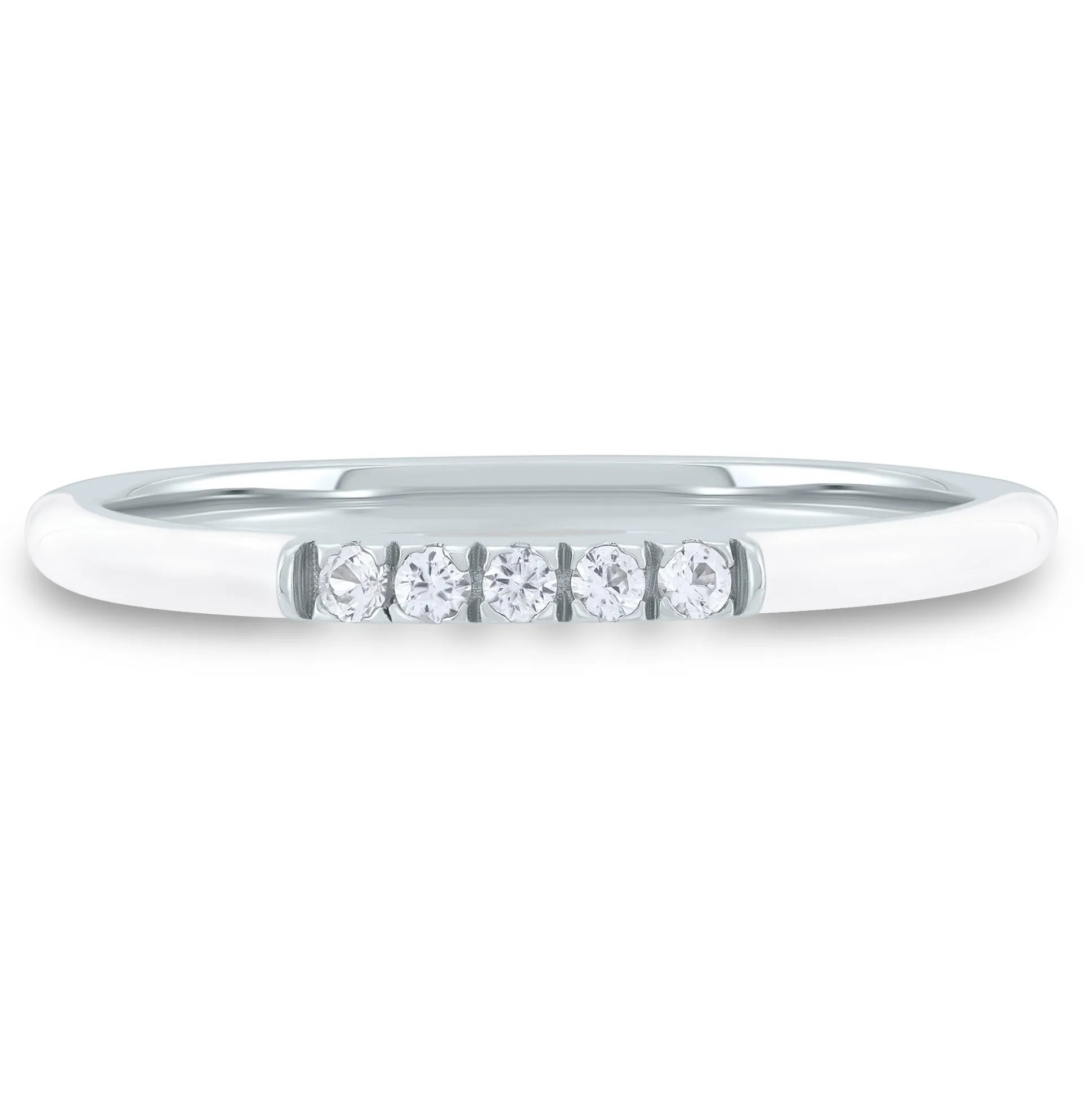 White Enamel And Lab Created White Sapphire Stack Ring In Sterling Silver
