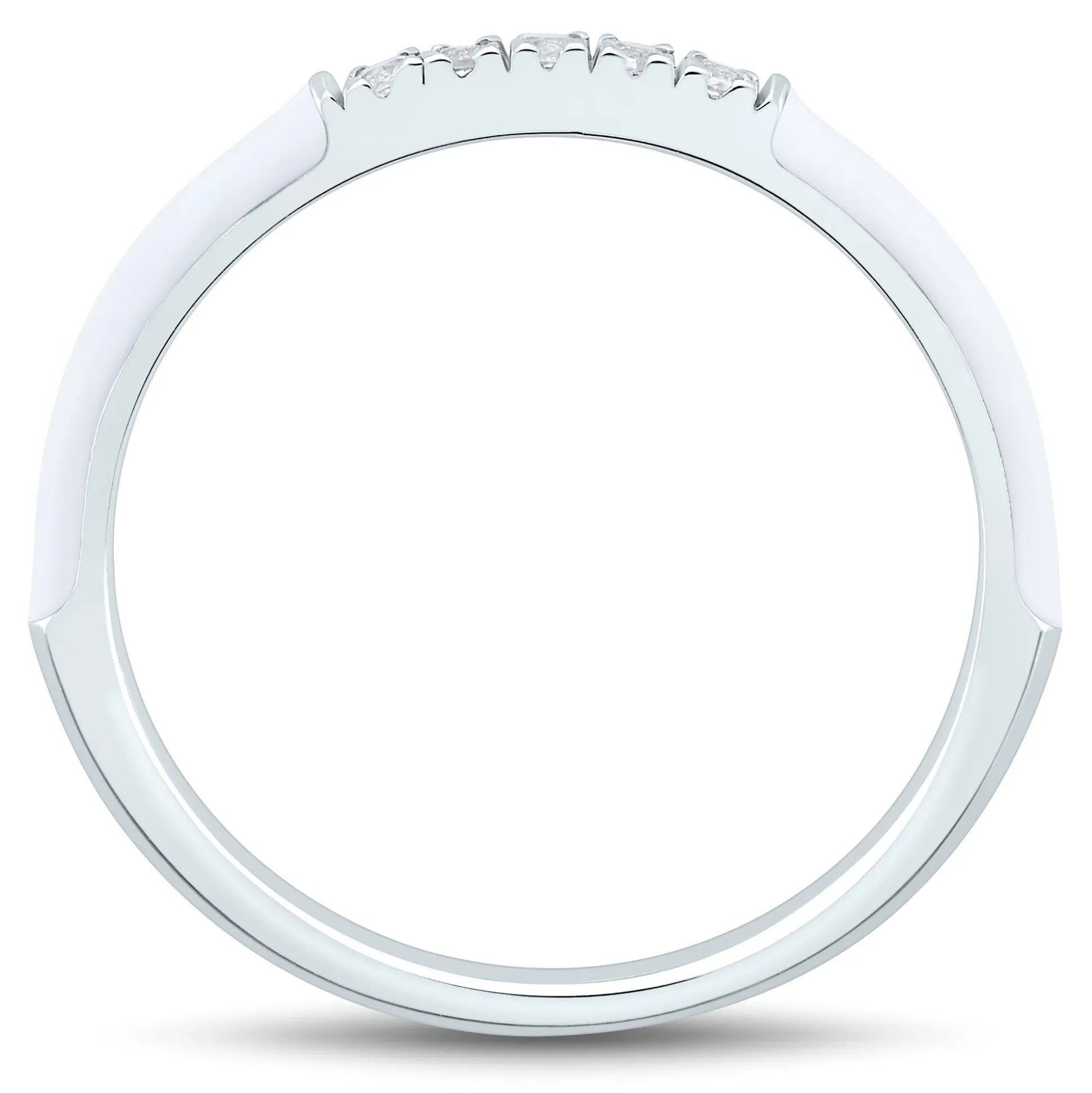 White Enamel And Lab Created White Sapphire Stack Ring In Sterling Silver